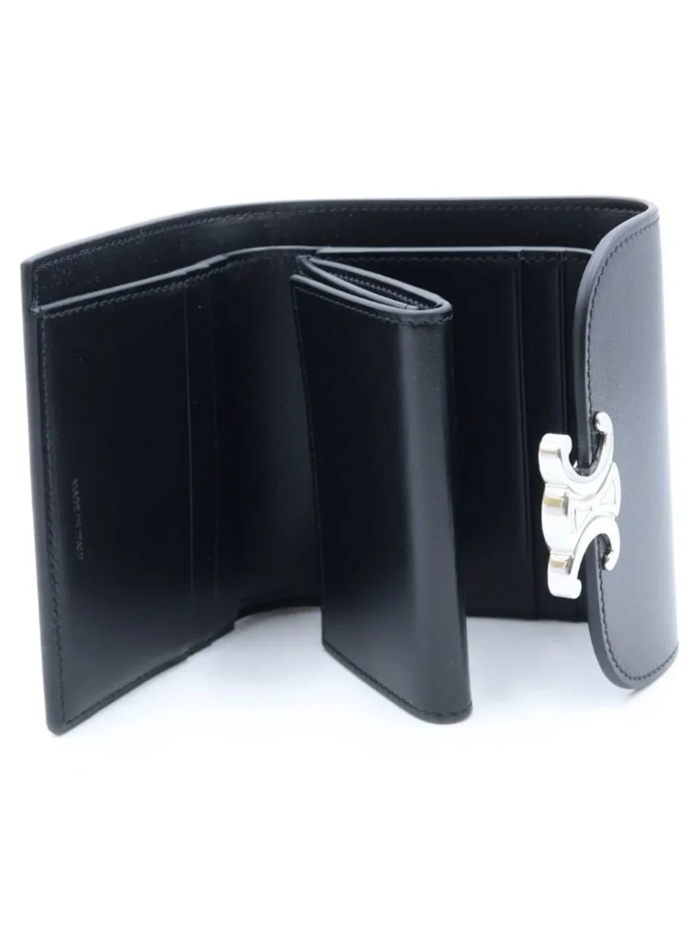 Celine Triomphe Small Flap Wallet Bifold Canvas Calfskin Black